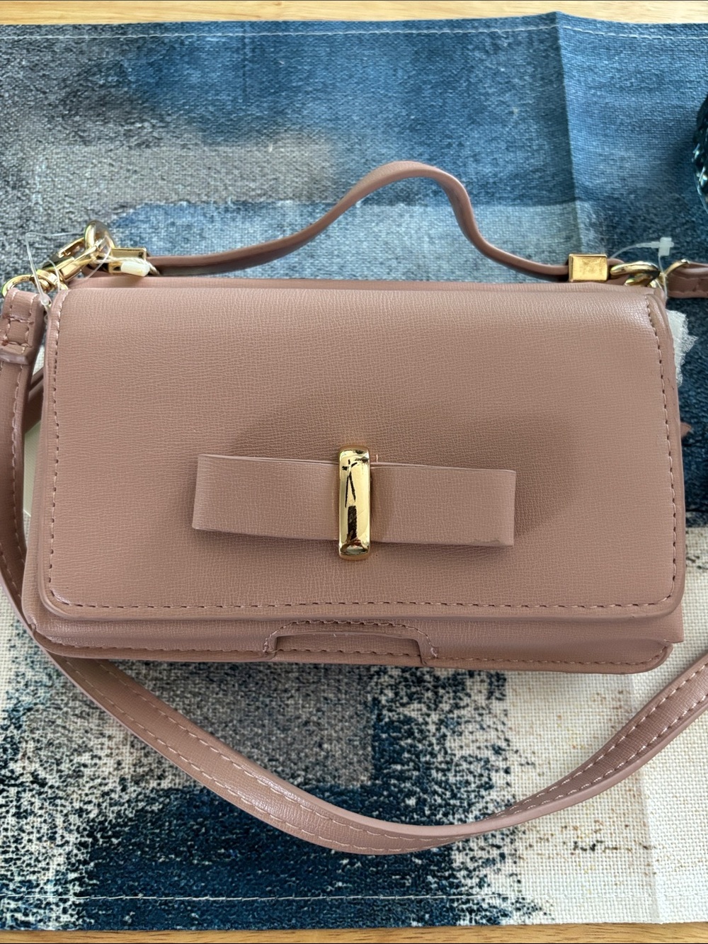 Madison West Small Dusty Pink Bow Crossbody Bag with Gold Hardware - Picture 2 of 10